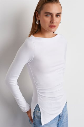 Slim-fit båturringad blus med lång ärm