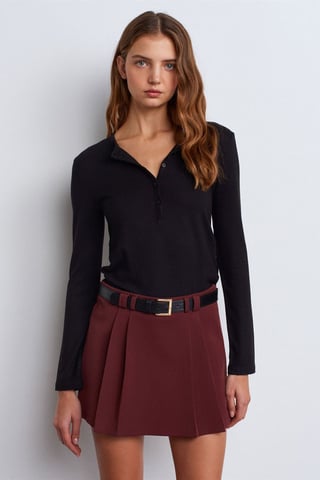 Slim Fit V-Neck Button Blouse