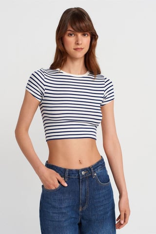 Randig Crop Top Blus
