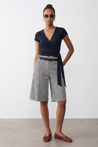 Crop Wrap Blouse With Tie Detail