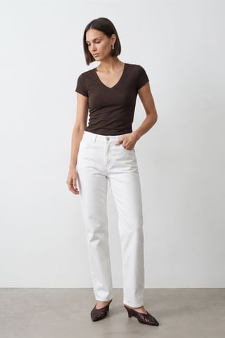 Slim Fit V-Neck Jersey Blouse
