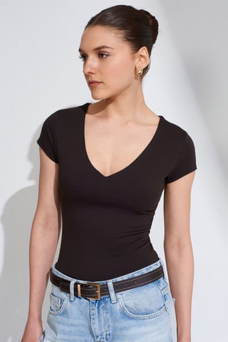 Slim Fit V-ringad stickad blus