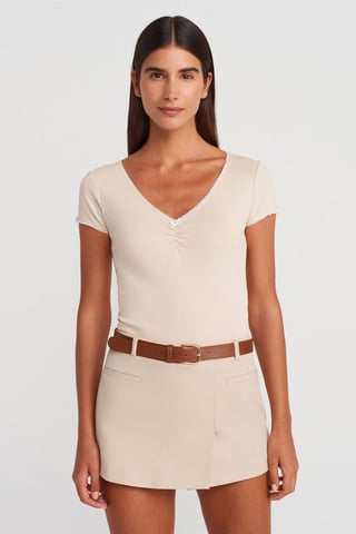 Women's Cotton Crop Blouse With Frill Trim