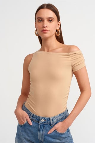 Off-shoulder Slim-fit Stickad Blus