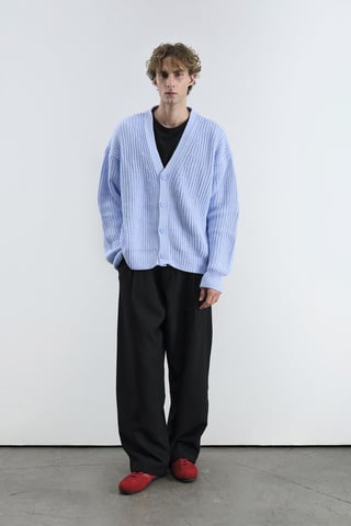 Oversized Ribbed V-neck Cardigan