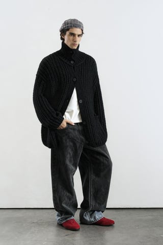 Oversized Ribbed Turtleneck Cardigan