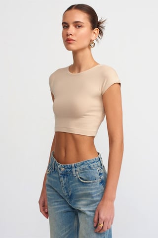 Slim Fit Crop Jersey Blouse