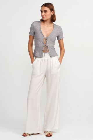 Fitted Crop Lace Blouse With Tie Front