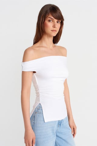 Kvinno Blus med Off-shoulder och Slim-fit i Jersey