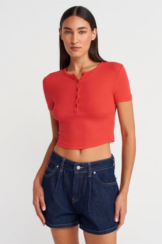 Slim Fit Crop Blouse With Buttons