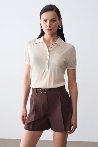 Slim fit pikékrage stickad blus