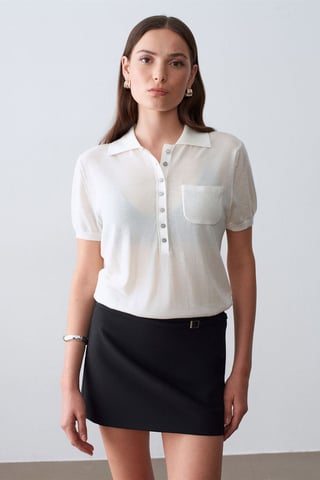 Slim Fit Pikétröja i Stickad Modell