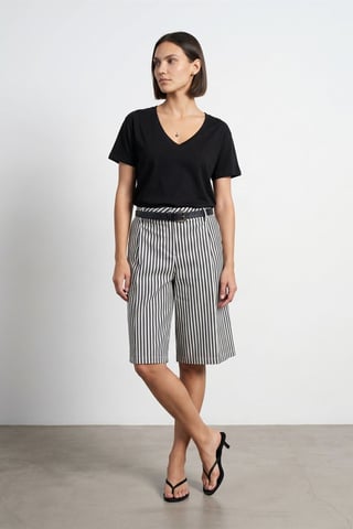 Cotton Tencel V-Neck Short-Sleeve Blouse