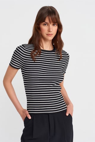 Randig Ribbad Stickad Blus