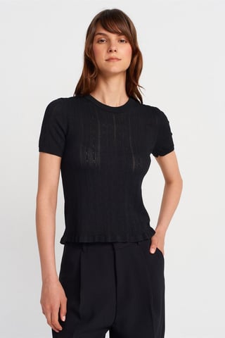 Texturerad Ribbad Kortärmad Blus