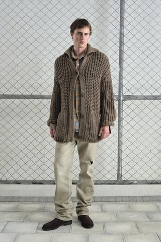 Oversized Ribbed Knitwear Cardigan with Turtleneck and Pockets
