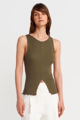 Sleeveless Ribbed Button Cardigan