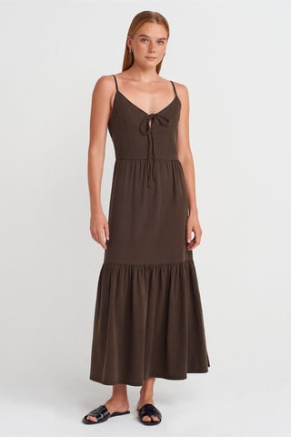Sleeveless A-line Maxi Dress With Tie Front