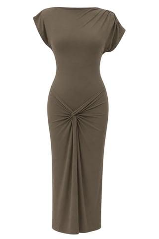 Bodycon Maxi Knit Dress with Boat Neck