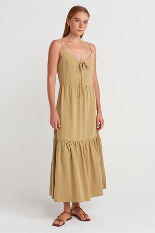 Sleeveless A-line Maxi Dress With Tie Front