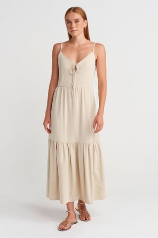 Sleeveless A-line Maxi Dress With Tie Front