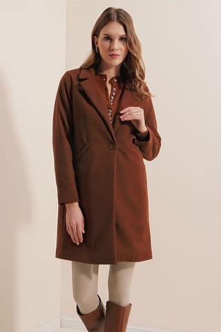 Buttoned Long Coat with Pockets