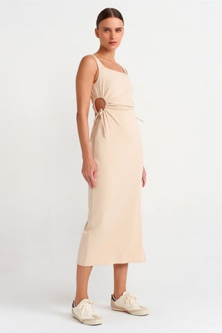 Ärmless Bodycon Midi Klänning med Urtag