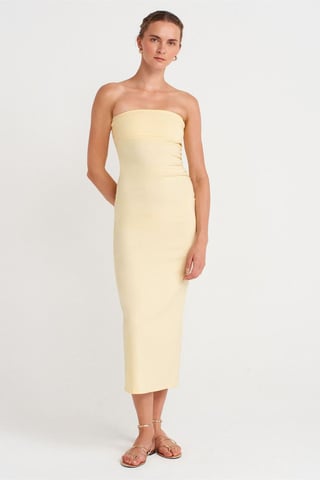 Strapless Bodycon Midi Dress With Slit