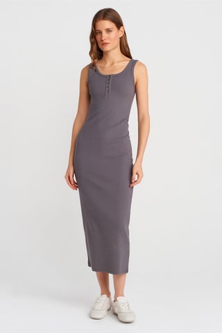 Geribbeld Midi Bodycon Jurk Met Knopen