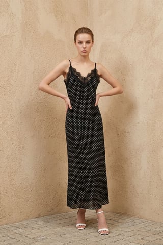 Women's Polka Dot Chiffon Maxi Dress