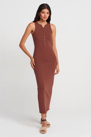 Ribbed Cotton Blend Sleeveless Maxi Dress