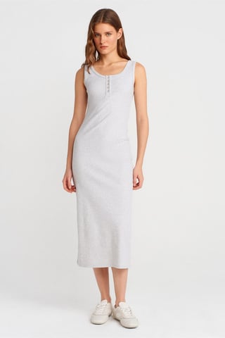 Ribbed Midi Bodycon Dress With Buttons