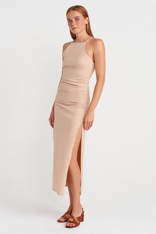 Bodycon Halterneck Midi Klänning Med Sprund