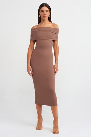 Avskuren axel Bodycon Midiklänning