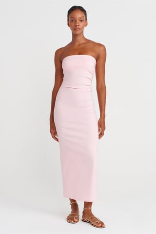Strapless Bodycon Midi Dress With Slit