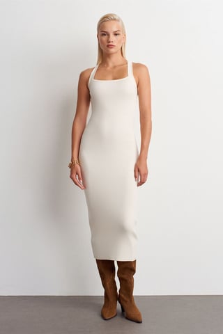 Ribbad Halterneck Midi Bodycon Klänning