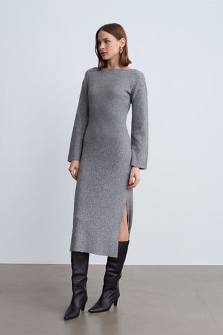 Ribbad Bodycon Midi Klänning med Slits