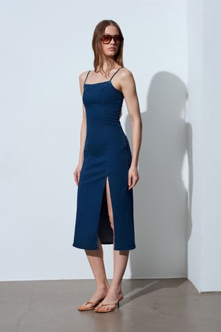 Kvinnors ärmlös bodycon midi denimklänning