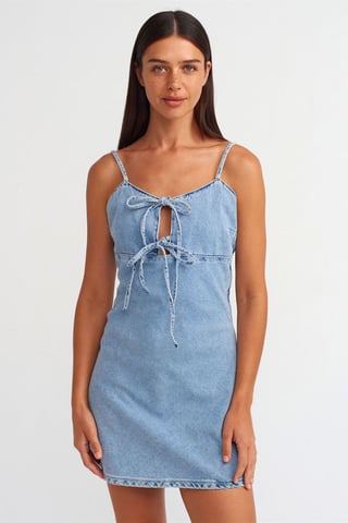 Bomull Denim Mini A-linje Klänning med U-cut