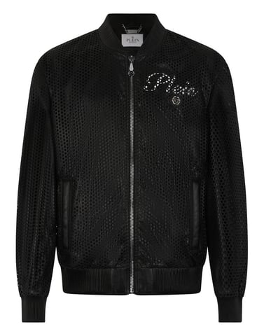 Perforated Leather Nylon Bomber
