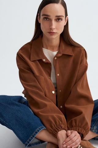 Överdimensionerad Croppad Faux Suede Bomberjacka