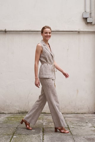 Striped sleeveless vest and wide-leg trouser set