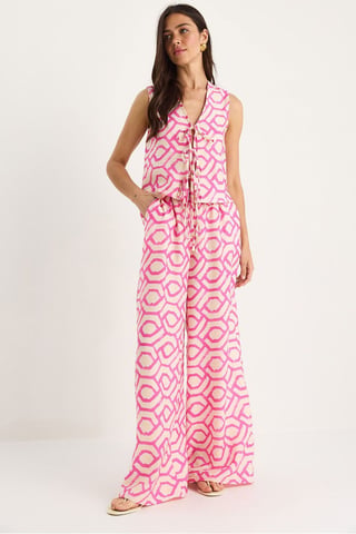 Geometric V-neck Long Tunic and Wide Leg Pants Set