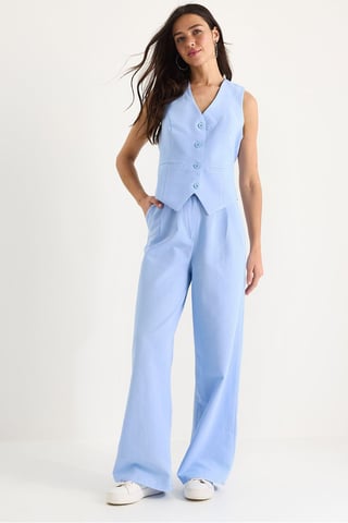 V-neck Vest and Wide Leg Pants Two-Piece Coord Set