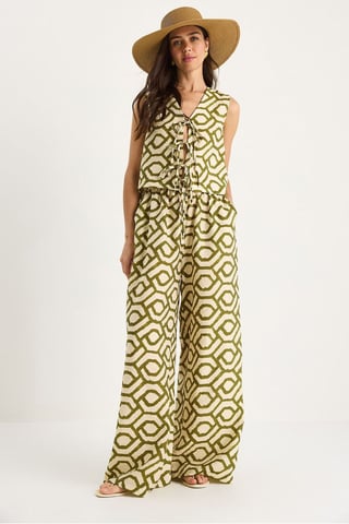 Geometric V-neck Long Tunic and Wide Leg Pants Set