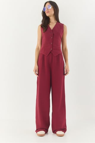 V-neck Vest and Wide Leg Pants Two-Piece Coord Set