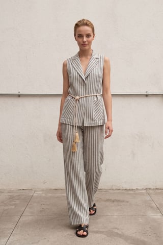 Striped sleeveless vest and wide-leg trouser set