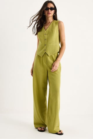 V-neck Vest and Wide Leg Pants Two-Piece Coord Set
