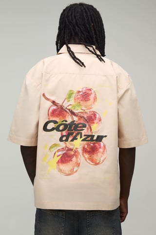 Oversized Half Sleeve Apple Print Shirt