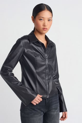 Slim Fit Faux Leather Shirt